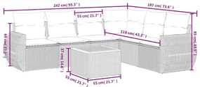 7 pcs conjunto de sofás p/ jardim c/ almofadões vime PE preto