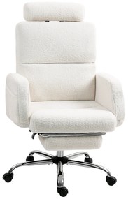 HOMCOM Cadeira de Escritório com Apoio para Pés Estofada em Borreguito e Encosto Reclinável  67x74x107-115 cm Creme | Aosom Portugal