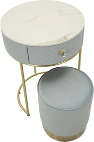 MESA DE CABECEIRA/TOCADOR COM PUFF Ø52X70 - Ø36X39 CM AZUL CLARO E DOURADO