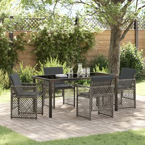 Conjunto de Jantar Jardim vidaXL de 5 Peças com Almofadas Cinza de Pol