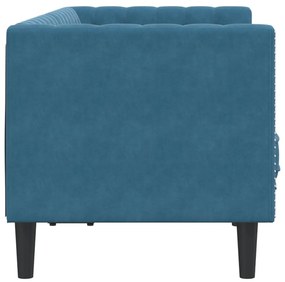 Sofá chesterfield com rolos 2 lugares veludo azul