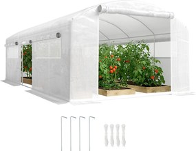 Estufa Túnel 6x3x2 m com 3 Portas Enroláveis, 6 Janelas com Rede e Estrutura de Aço Galvanizado Branco