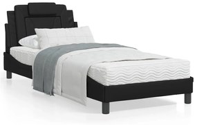 Estrutura de cama c/ luzes LED 90x190 cm couro artificial preto