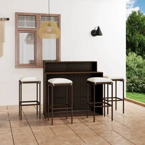 vidaXL 5 pcs conjunto de bar para jardim com almofadões castanho