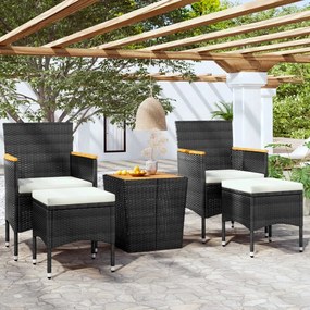 vidaXL 5 pcs conjunto de bistrô p/ jardim vime PE/acácia maciça preto