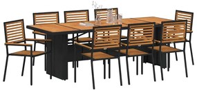 Conjunto de Jantar de Jardim vidaXL 9 Peças Preto Rattan Poliéster Acá