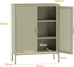 Aparador de Duas Portas, 80 x 35 x 102 cm, Prateleiras Ajustáveis, Verde
