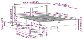 Estrutura cama c/ gavetas 120x190 cm pinho maciço castanho-mel