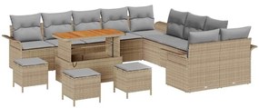 Conjunto de Sofá de Jardim vidaXL com Almofadas Bege Vime Sintético