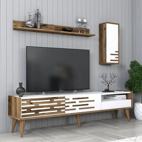 Móvel TV Valensiya – Nogueira e Branco – 180 cm x 35 cm x 45 cm