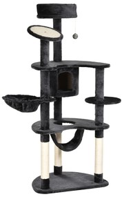 Árvore de gato estável com postes Raspador Pelúcia sisal 65x50x155 cinza escuro