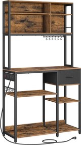 Armário de cozinha com tomadas e gaveta em tecido 40 x 100 x 180,4 cm Preto e castanho-rustico