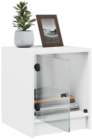 Mesas de cabeceira c/ portas de vidro 2 pcs 35x37x42 cm branco