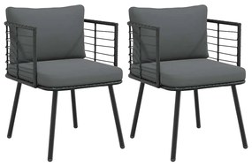 vidaXL Cadeiras de jardim com almofadões 2 pcs vime PE preto