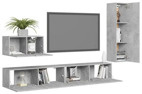 4 pcs conjunto móveis de TV derivados madeira cinzento cimento