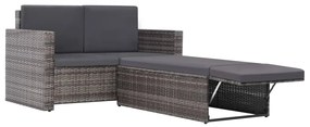 2 pcs conjunto lounge de jardim c/ almofadões vime PE cinzento