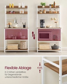 Estante de cozinha 40 x 80 x 170 cm com tomadas e prateleira de grade castanho-branco