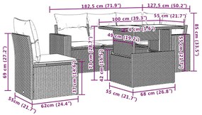 6 pcs conj. sofás jardim com almofadões vime PE cinzento-claro