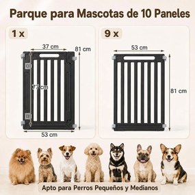 Recinto para Cães com 9 Painéis Modulares, 53 x 81 cm, Utilização no Interior e Exterior, Preto