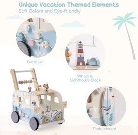 Andador de madeira para bebés - Vacaction Bus Com Centro Atividades Azul