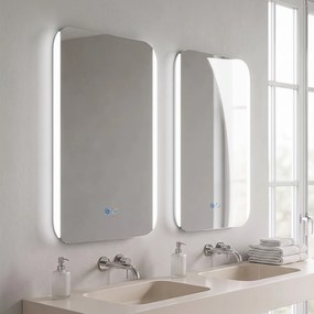 Espelho de Casa de Banho Suspenso, 70 x 50 x 3,5 cm, Luz LED Regulável, Branco