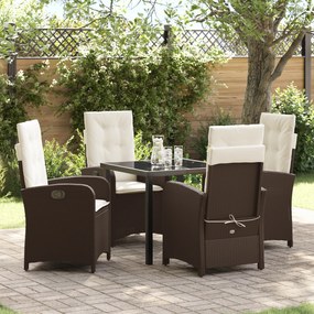 vidaXL Conjunto de Jantar de Jardim de 5 Peças com Almofadas Castanho Rattan Poliéster