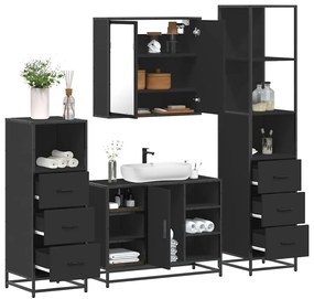 vidaXL 4 pcs conjunto móveis casa de banho derivados de madeira preto