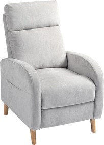 HOMCOM Poltrona Relax Reclinável Manual Estofada em Linho Sintético com Apoio para os Pés e Bolso Lateral 68x90x106 cm Cinza Claro | Aosom Portugal