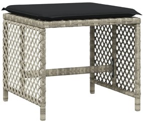 Bancos jardim c/ almofadões 4pcs 41x41x36cm vime PE cinza-claro