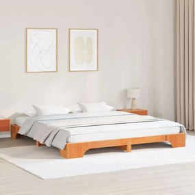 vidaXL Cama Castanho Encerado 200x200 cm Madeira de Pinho
