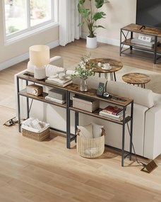 Mesa consola com prateleiras 20 x 80 x 80 cm com 2 tomadas CA, 1 porta USB-A e 1 porta USB-C Castanho vintage-Preto