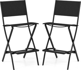 Conjunto de 2 bancos Bar dobráveis para varanda, jardim e piscina com estrutura metálica e apoio para os pés  Carga de 150 kg 46 x 57 x 102 cm Preto