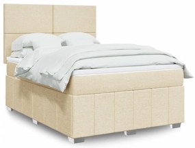 vidaXL Cama com molas/colchão 140x190 cm tecido cor creme