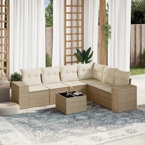 7 pcs conjunto de sofás p/ jardim com almofadões vime PE bege
