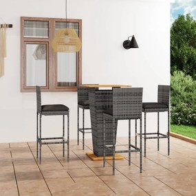 vidaXL 5 pcs conjunto de bar p/ jardim c/ almofadões vime PE cinzento