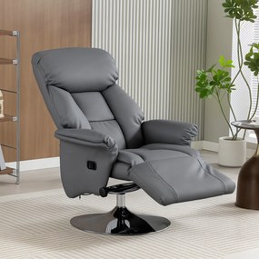 Poltrona de relaxamento reclinável e giratória com apoio para os pés ajustável, até 120 kg, para sala de estar, quarto, cinema em casa, cinzenta