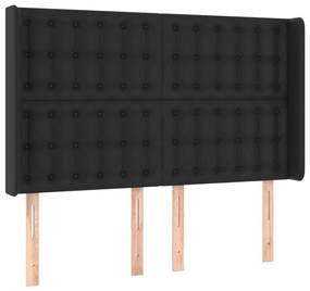 Cama box spring c/ colchão/LED 140x200cm couro artificial preto