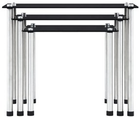 Mesas encastráveis 3 pcs vidro temperado preto