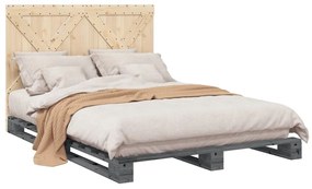Estrutura de cama com cabeceira 140x200 cm pinho maciço cinza