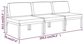 Sofá de jardim de 3 lugares com almofadões alumínio antracite