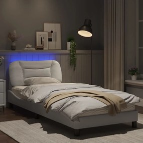 Estrutura de cama c/ luzes LED 90x190cm couro artificial branco