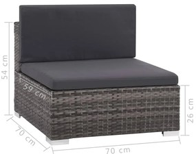 6 pcs conjunto lounge de jardim c/ almofadões vime PE cinzento