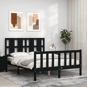 vidaXL Estrutura de cama de casal com cabeceira madeira maciça preto