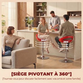 Conjunto de 2 bancos de bar com altura ajustável, encosto e apoio para os pés giratórios a 360°, 46x41x76-96 cm, vermelho