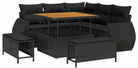 vidaXL Conjunto de Sofá de Jardim com almofada 8 pcs Preto vime PE