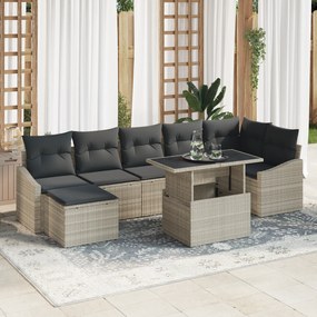Conjunto de Sofá de Jardim de 8 Peças com Almofadas Cinza Claro em Rat
