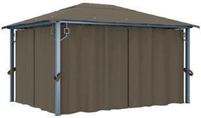 Gazebo c/ cortinas e cordões luzes LED 4x3 m alumínio cinza-ac.