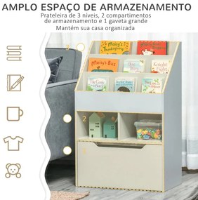 Estante Infantil Artur com Gavetão - Cinzento - Design Nórdico