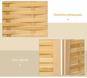 Biombo de 3 Paineis Separador de Ambientes Dobrável 120x1,8x170 cm Divisor de Ambientes com Padrão Tecido em Bambu Madeira