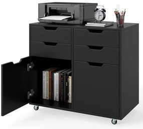 Armário de Escritório e 2 portas Móvel com gavetas móveis e 5 rodas 73 x 40 x 64,5 cm Preto